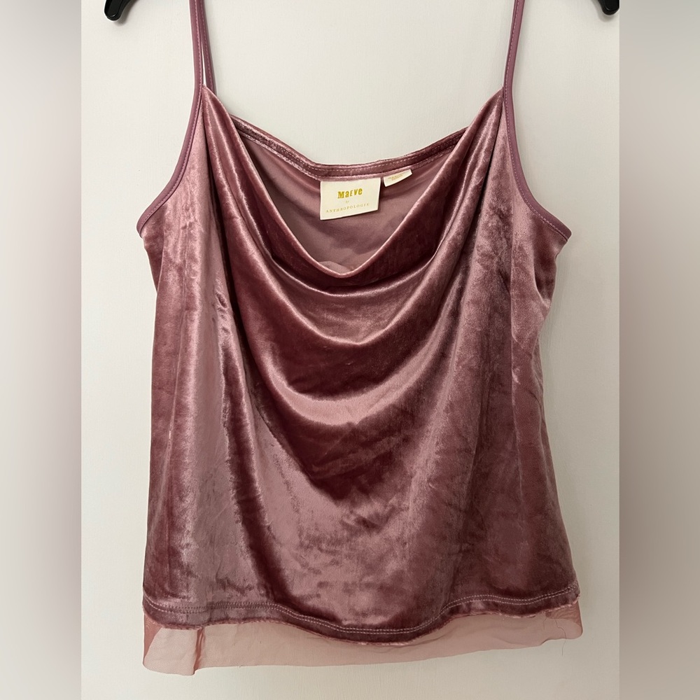 Anthropologie Maeve rose velvet cowl neck tank